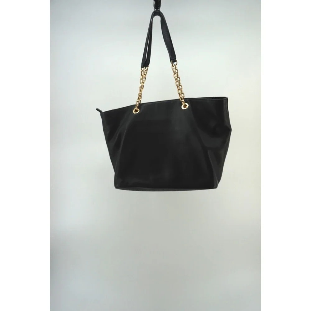 Michael Kors Tote Bag Pebbled Leather Gold Chain Old Money Padlock Black Large